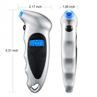 Digital Tire Pressure Gauge 150 PSI 4 Settings for Car Truck Bicycle with Backlit LCD and Non-Slip Grip, Silver (1 Pack)