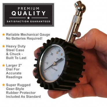 Premium Tire Pressure Gauge with Integrated Hold Valve - 60PSI