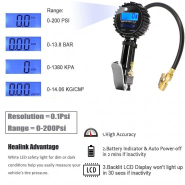 Digital Tire Pressure Gauge 200 PSI Accurate Car Air Tire Inflator with Pressure Gauges for Motorcycle Bike Truck Vehicles