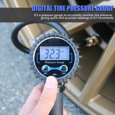 Digital Tire Inflator with Pressure Gauge, 250 PSI Air Chuck and Compressor Accessories Heavy Duty