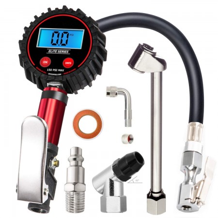 LCD Digital Tire Inflator with Pressure Gauge | 150 PSI (0.1 Res) | Interchangeable Air Chuck | Pneumatic Inflators & Gauges 