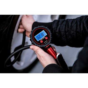 LCD Digital Tire Inflator with Pressure Gauge | 150 PSI (0.1 Res) | Interchangeable Air Chuck | Pneumatic Inflators & Gauges 