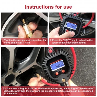 Digital Tire Pressure Gauge, 255 PSI Tire Inflator Air Chuck and Compressor Accessories Heavy Duty