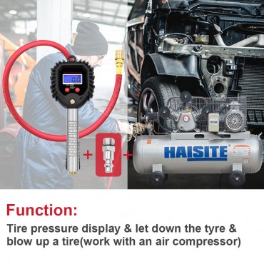 Digital Tire Pressure Gauge, 255 PSI Tire Inflator Air Chuck and Compressor Accessories Heavy Duty