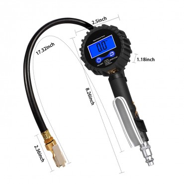 Tire Pressure Gauge Inflator Deflator Digital with 235 PSI Compressor Accessories Heavy Duty Brass Air Chuck Valve Set