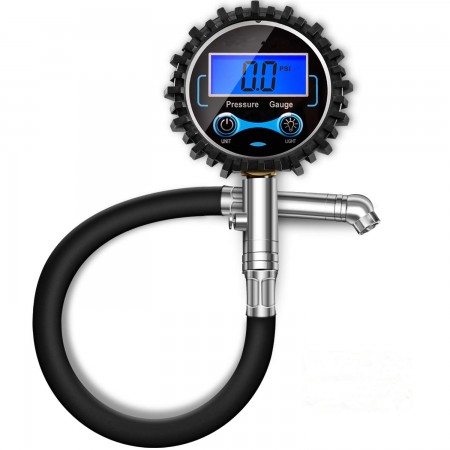 Digital Tire Pressure Gauge 230 PSI with Backlit LCD Display Air Bleed & Rubber Hose for Truck, SUV, RV, Motorcycle